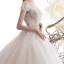 Luxury / Gorgeous Champagne Wedding Dresses 2019 A-Line / Princess Off-The-Shoulder Short Sleeve Backless Appliques Lace Beading Glitter Sequins Tulle Cathedral Train Ruffle