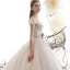 Luxury / Gorgeous Champagne Wedding Dresses 2019 A-Line / Princess Off-The-Shoulder Short Sleeve Backless Appliques Lace Beading Glitter Sequins Tulle Cathedral Train Ruffle