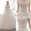 Luxury / Gorgeous Champagne Wedding Dresses 2019 A-Line / Princess Off-The-Shoulder Short Sleeve Backless Appliques Lace Beading Glitter Sequins Tulle Cathedral Train Ruffle