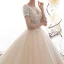 Luxury / Gorgeous Champagne Wedding Dresses 2019 A-Line / Princess V-Neck Short Sleeve Backless Sequins Beading Glitter Tulle Chapel Train Ruffle