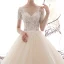 Luxury / Gorgeous Champagne Wedding Dresses 2019 A-Line / Princess V-Neck Short Sleeve Backless Sequins Beading Glitter Tulle Chapel Train Ruffle