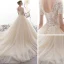 Luxury / Gorgeous Champagne Wedding Dresses 2019 A-Line / Princess V-Neck Short Sleeve Backless Sequins Beading Glitter Tulle Chapel Train Ruffle