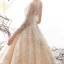 High-end Champagne See-through Wedding Dresses 2019 A-Line / Princess Scoop Neck 3/4 Sleeve Backless Beading Sequins Rhinestone Cathedral Train Ruffle