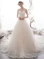 Best Champagne Wedding Dresses 2019 A-Line / Princess Spaghetti Straps Sleeveless Backless Appliques Lace Handmade  Beading Cathedral Train Ruffle