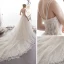 Best Champagne Wedding Dresses 2019 A-Line / Princess Spaghetti Straps Sleeveless Backless Appliques Lace Handmade  Beading Cathedral Train Ruffle
