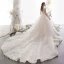 High-end Champagne Wedding Dresses 2019 A-Line / Princess V-Neck Sleeveless Backless Appliques Lace Beading Glitter Tulle Chapel Train Ruffle