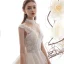 High-end Champagne Wedding Dresses 2019 A-Line / Princess V-Neck Sleeveless Backless Appliques Lace Beading Glitter Tulle Chapel Train Ruffle