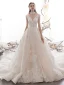 High-end Champagne Wedding Dresses 2019 A-Line / Princess V-Neck Sleeveless Backless Appliques Lace Beading Glitter Tulle Chapel Train Ruffle