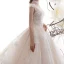High-end Champagne Wedding Dresses 2019 A-Line / Princess V-Neck Sleeveless Backless Appliques Lace Beading Glitter Tulle Chapel Train Ruffle