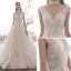 High-end Champagne Wedding Dresses 2019 A-Line / Princess V-Neck Sleeveless Backless Appliques Lace Beading Glitter Tulle Chapel Train Ruffle