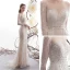 High-end Charming Champagne See-through Wedding Dresses 2019 Trumpet / Mermaid Scoop Neck Long Sleeve Backless Beading Detachable Court Train