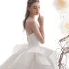 High-end Ivory Wedding Dresses 2019 Ball Gown Strapless Sleeveless Backless Glitter Tulle Cathedral Train Ruffle
