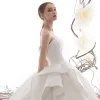 High-end Ivory Wedding Dresses 2019 Ball Gown Strapless Sleeveless Backless Glitter Tulle Cathedral Train Ruffle