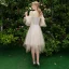 Elegant Champagne Grey Bridesmaid Dresses 2019 A-Line / Princess Backless Appliques Lace Beading Knee-Length Ruffle Wedding Party Dresses