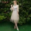 Elegant Champagne Grey Bridesmaid Dresses 2019 A-Line / Princess Backless Appliques Lace Beading Knee-Length Ruffle Wedding Party Dresses