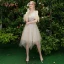 Elegant Champagne Grey Bridesmaid Dresses 2019 A-Line / Princess Backless Appliques Lace Beading Knee-Length Ruffle Wedding Party Dresses