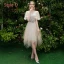 Elegant Champagne Grey Bridesmaid Dresses 2019 A-Line / Princess Backless Appliques Lace Beading Knee-Length Ruffle Wedding Party Dresses