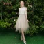 Elegant Champagne Grey Bridesmaid Dresses 2019 A-Line / Princess Backless Appliques Lace Beading Knee-Length Ruffle Wedding Party Dresses