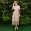 Modern / Fashion Pearl Pink Bridesmaid Dresses 2019 A-Line / Princess Appliques Lace Tea-length Cascading Ruffles Backless Wedding Party Dresses