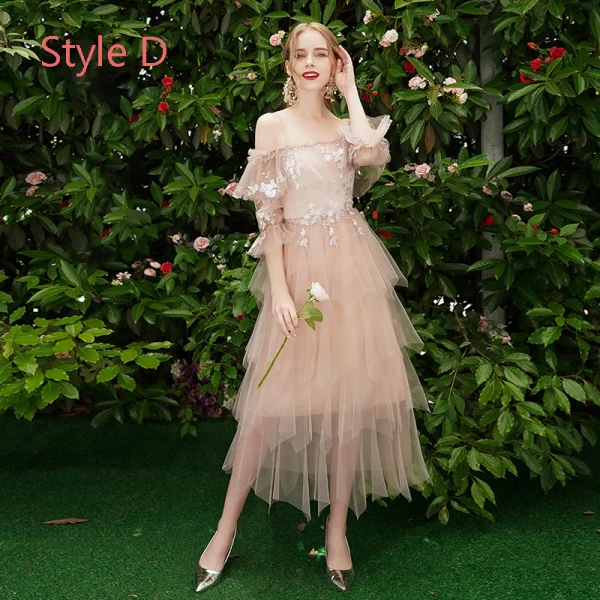 Modern / Fashion Pearl Pink Bridesmaid Dresses 2019 A-Line / Princess Appliques Lace Tea-length Cascading Ruffles Backless Wedding Party Dresses