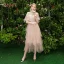 Modern / Fashion Pearl Pink Bridesmaid Dresses 2019 A-Line / Princess Appliques Lace Tea-length Cascading Ruffles Backless Wedding Party Dresses