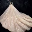 Bling Bling Champagne See-through Wedding Dresses 2019 Ball Gown Scoop Neck Long Sleeve Backless Beading Glitter Tulle Royal Train Ruffle