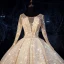 Bling Bling Champagne See-through Wedding Dresses 2019 Ball Gown Scoop Neck Long Sleeve Backless Beading Glitter Tulle Royal Train Ruffle