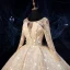 Bling Bling Champagne See-through Wedding Dresses 2019 Ball Gown Scoop Neck Long Sleeve Backless Beading Glitter Tulle Royal Train Ruffle