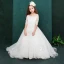 Chic / Beautiful White Flower Girl Dresses 2019 A-Line / Princess Off-The-Shoulder 1/2 Sleeves Appliques Lace Beading Sweep Train Ruffle Backless Wedding Party Dresses