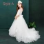 Chic / Beautiful White Flower Girl Dresses 2019 A-Line / Princess Off-The-Shoulder 1/2 Sleeves Appliques Lace Beading Sweep Train Ruffle Backless Wedding Party Dresses