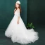 Chic / Beautiful White Flower Girl Dresses 2019 A-Line / Princess Off-The-Shoulder 1/2 Sleeves Appliques Lace Beading Sweep Train Ruffle Backless Wedding Party Dresses