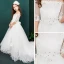 Chic / Beautiful White Flower Girl Dresses 2019 A-Line / Princess Off-The-Shoulder 1/2 Sleeves Appliques Lace Beading Sweep Train Ruffle Backless Wedding Party Dresses