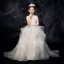 Meilleur Gris Dentelle Percé Robe Ceremonie Fille 2019 Robe Boule Encolure Dégagée Sans Manches Train De Balayage Volants en Cascade Robe Pour Mariage