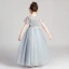 Chic / Beautiful Grey Flower Girl Dresses 2019 A-Line / Princess Scoop Neck Short Sleeve Appliques Lace Beading Pearl Rhinestone Floor-Length / Long Ruffle Wedding Party Dresses