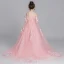 Flower Fairy Pearl Pink Flower Girl Dresses 2019 A-Line / Princess Off-The-Shoulder Short Sleeve Appliques Lace Watteau Train Ruffle Backless Wedding Party Dresses