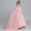 Flower Fairy Pearl Pink Flower Girl Dresses 2019 A-Line / Princess Off-The-Shoulder Short Sleeve Appliques Lace Watteau Train Ruffle Backless Wedding Party Dresses