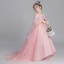 Flower Fairy Pearl Pink Flower Girl Dresses 2019 A-Line / Princess Off-The-Shoulder Short Sleeve Appliques Lace Watteau Train Ruffle Backless Wedding Party Dresses