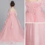 Flower Fairy Pearl Pink Flower Girl Dresses 2019 A-Line / Princess Off-The-Shoulder Short Sleeve Appliques Lace Watteau Train Ruffle Backless Wedding Party Dresses
