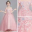 Flower Fairy Pearl Pink Flower Girl Dresses 2019 A-Line / Princess Off-The-Shoulder Short Sleeve Appliques Lace Watteau Train Ruffle Backless Wedding Party Dresses