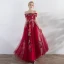 Affordable Red Evening Dresses  2019 A-Line / Princess Off-The-Shoulder Short Sleeve Appliques Embroidered Floor-Length / Long Ruffle Backless Formal Dresses