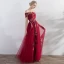 Affordable Red Evening Dresses  2019 A-Line / Princess Off-The-Shoulder Short Sleeve Appliques Embroidered Floor-Length / Long Ruffle Backless Formal Dresses