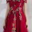 Affordable Red Evening Dresses  2019 A-Line / Princess Off-The-Shoulder Short Sleeve Appliques Embroidered Floor-Length / Long Ruffle Backless Formal Dresses