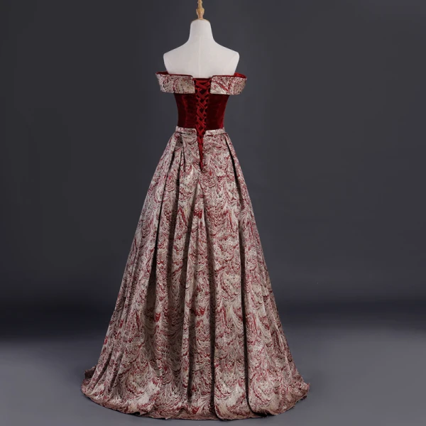 Best Burgundy Suede Jacquard Evening Dresses 2019 A-Line / Princess Off-The-Shoulder Short Sleeve Sash Floor-Length / Long Backless Formal Dresses
