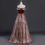Best Burgundy Suede Jacquard Evening Dresses  2019 A-Line / Princess Off-The-Shoulder Short Sleeve Sash Floor-Length / Long Backless Formal Dresses
