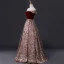 Best Burgundy Suede Jacquard Evening Dresses  2019 A-Line / Princess Off-The-Shoulder Short Sleeve Sash Floor-Length / Long Backless Formal Dresses