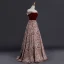 Best Burgundy Suede Jacquard Evening Dresses  2019 A-Line / Princess Off-The-Shoulder Short Sleeve Sash Floor-Length / Long Backless Formal Dresses