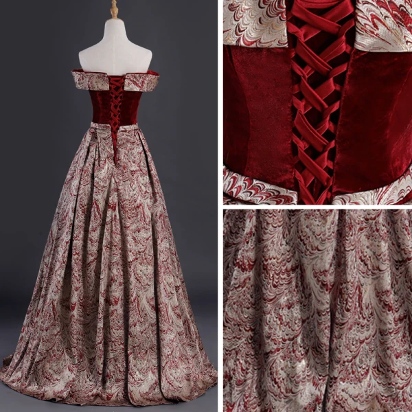 Best Burgundy Suede Jacquard Evening Dresses 2019 A-Line / Princess Off-The-Shoulder Short Sleeve Sash Floor-Length / Long Backless Formal Dresses