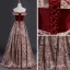 Best Burgundy Suede Jacquard Evening Dresses  2019 A-Line / Princess Off-The-Shoulder Short Sleeve Sash Floor-Length / Long Backless Formal Dresses