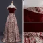 Best Burgundy Suede Jacquard Evening Dresses  2019 A-Line / Princess Off-The-Shoulder Short Sleeve Sash Floor-Length / Long Backless Formal Dresses