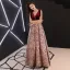 Chic / Belle Bordeaux Daim Jacquard Robe De Soirée 2019 Princesse Transparentes Col v profond Sans Manches Longue Volants Dos Nu Robe De Ceremonie